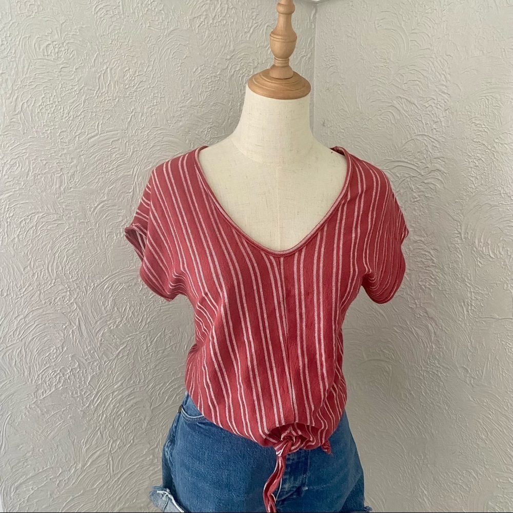 Caution To The Wind Pin Stripe V-neck Tie Top